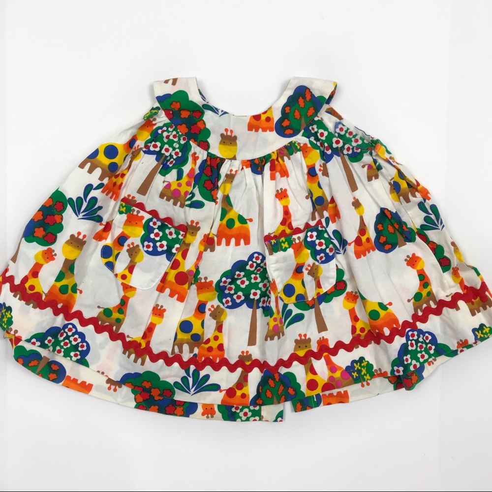 Handmade Vintage Giraffe Floral Pocket Apron Dress - Picture 1 of 4